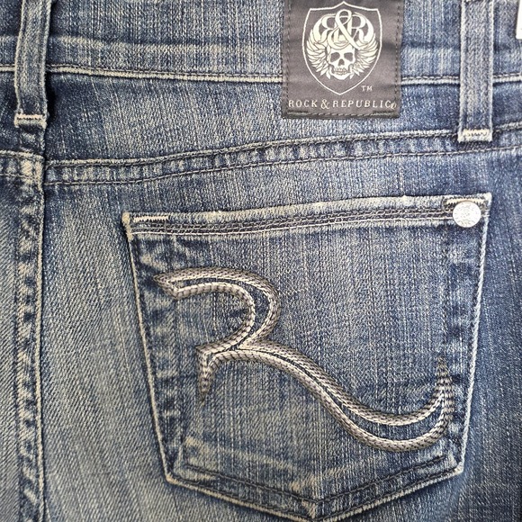 Rock & Republic Denim - Rock & Republic Jeans Womens 28 Flare Low Rise Y2K Denim Boot Cut Embroidered